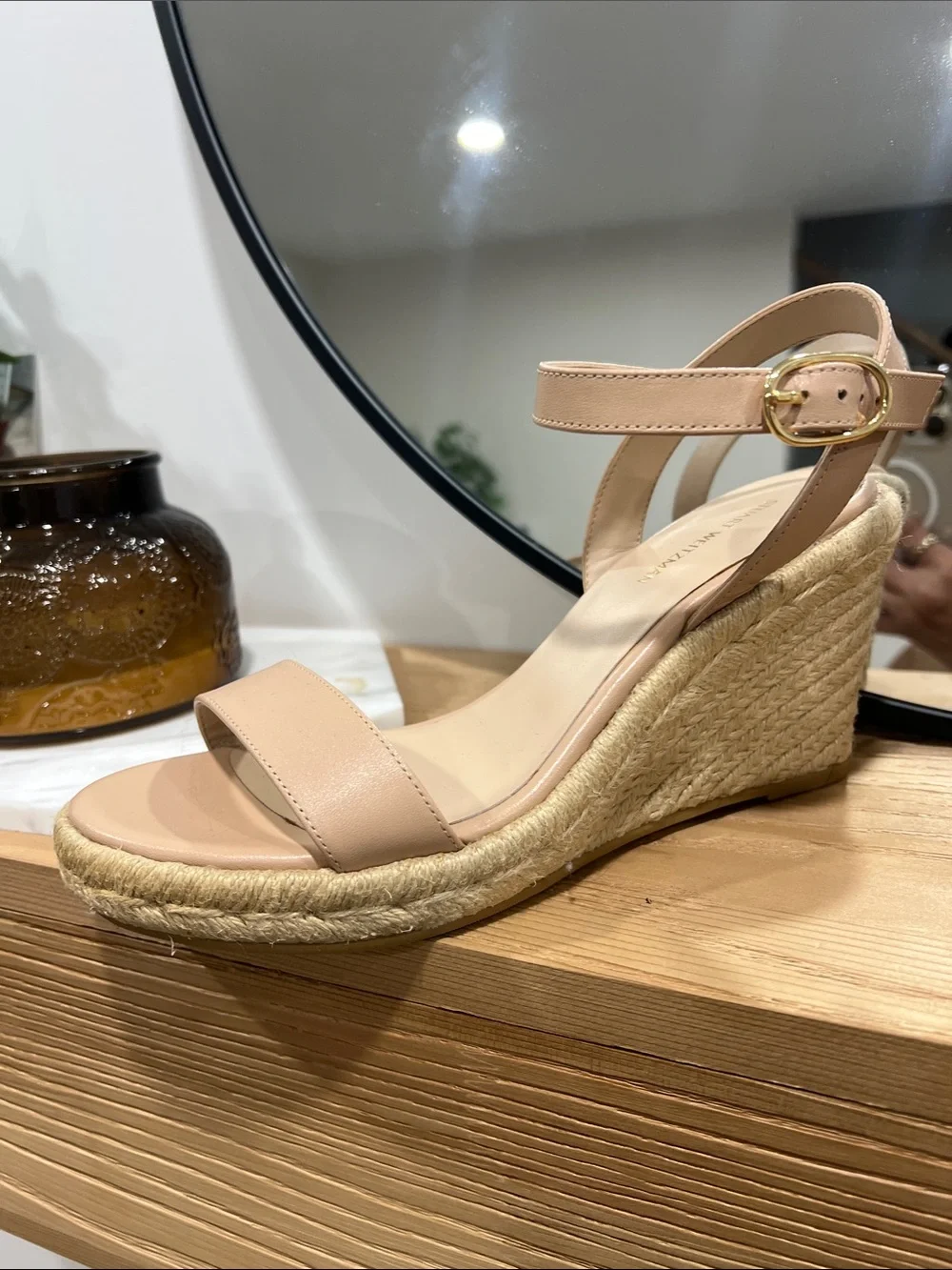 Stuart Weitzman Beige Espadrille Wedge Sandals